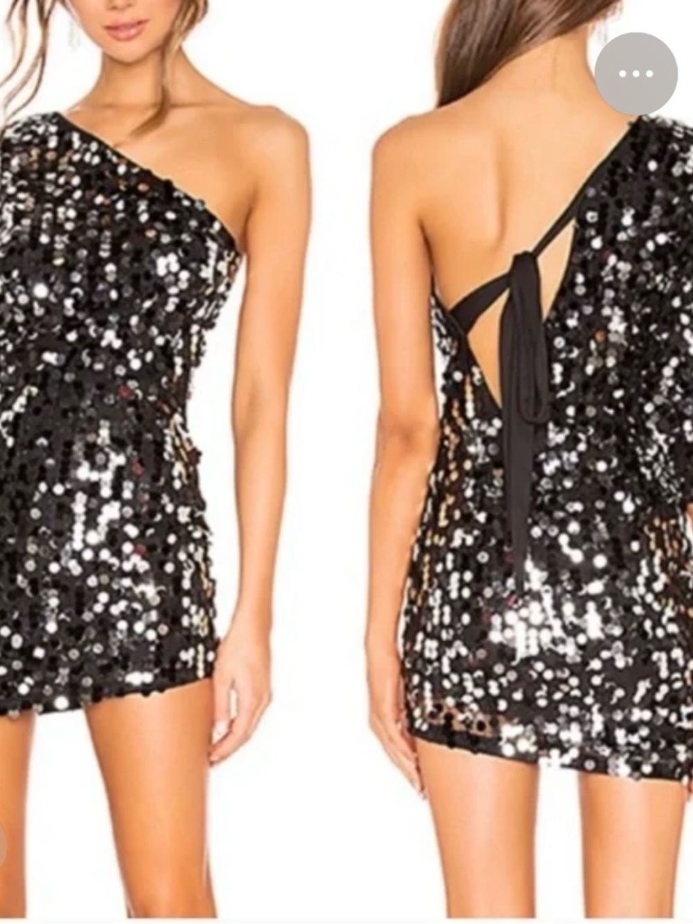 h:ours Black Sequin One-Shoulder Mini Dress